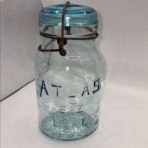 Vintage Blue Atlas E-Z Seal Glass Quart Jar Rusty